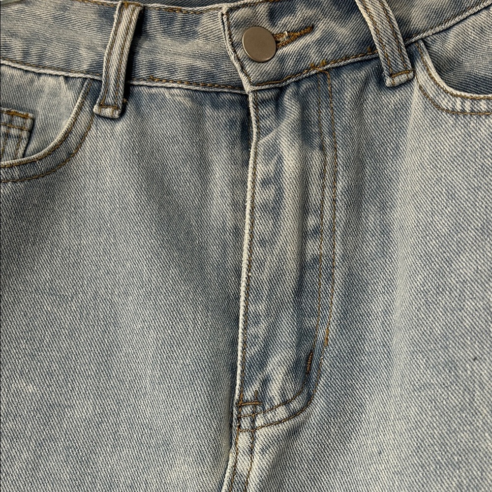 Light Wash Denim Maxi Skirt with Front Slit - Picture 3 of 8